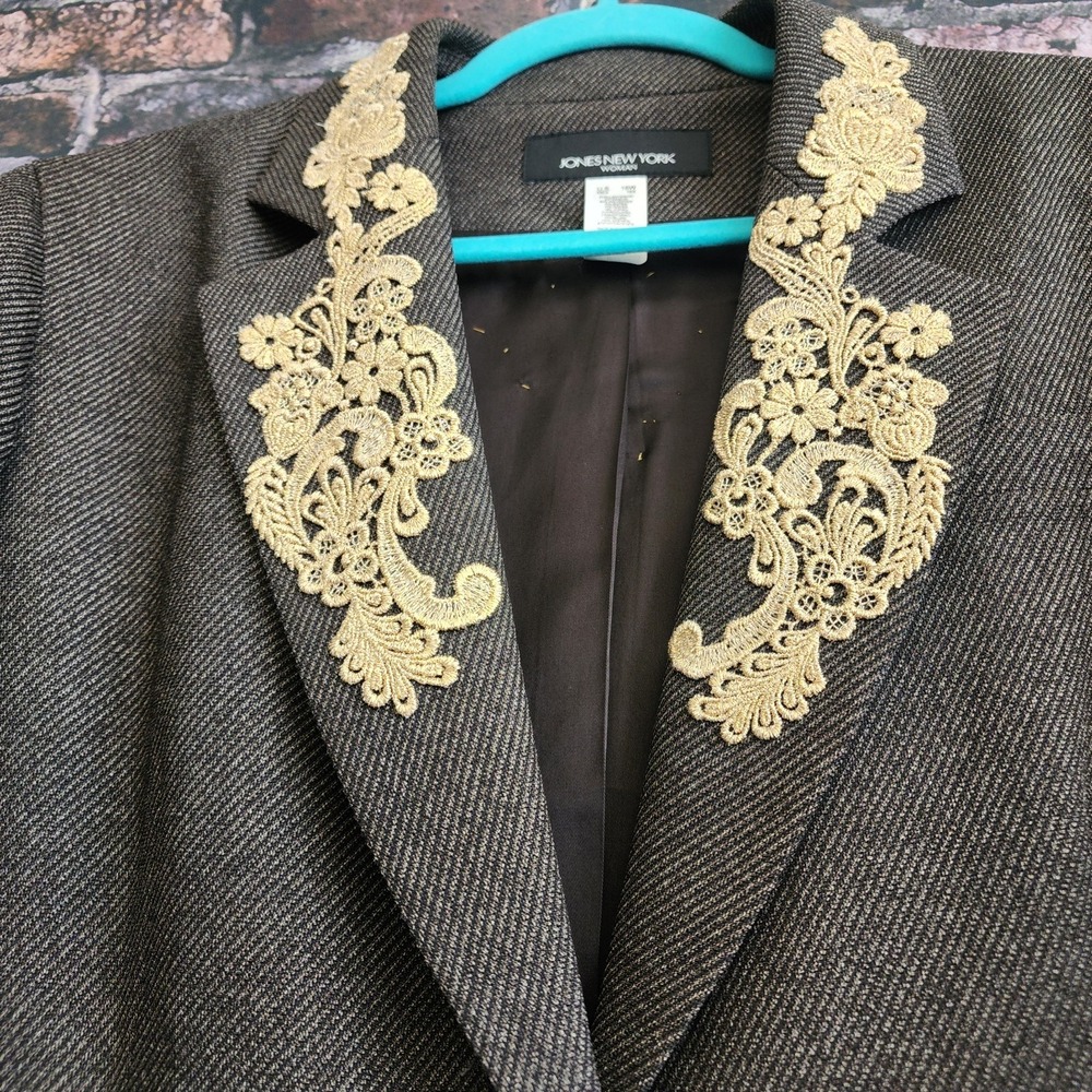 Jones New York‎ Blazer Women's 16W Brown Tweed Custom Jacket Old Money Heritage - Picture 8 of 14
